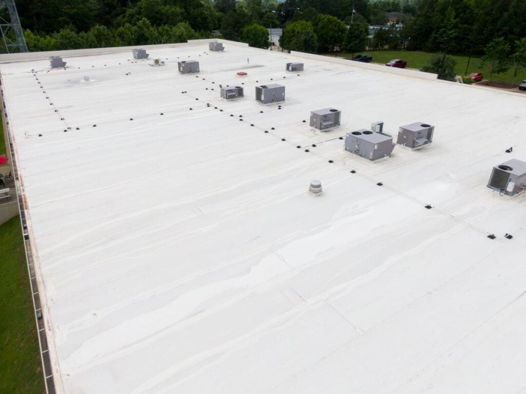 Drone Images of Flat Commercial TPO Roofs, Sunny, No People, Industrial
